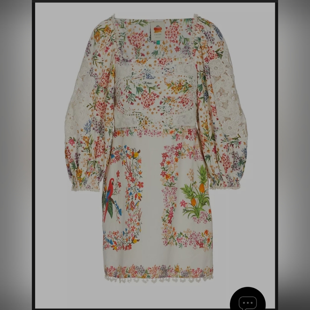 Designed with decorative embroidery, Farm Rio's Delicate Forest Scarves minidres